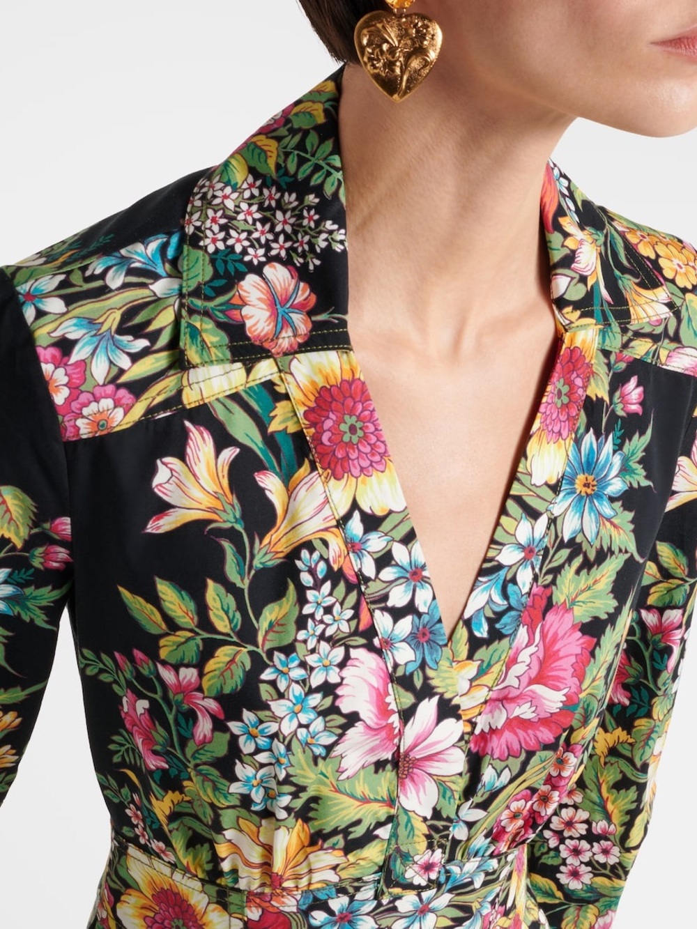 Etro Floral Print Long Sleeve Midi Dress Black US 0 IT 36 NWT Cotton - Picture 5 of 16
